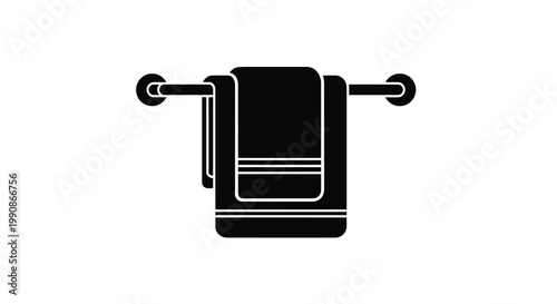 A simple black and white illustration of a folded towel on a rack