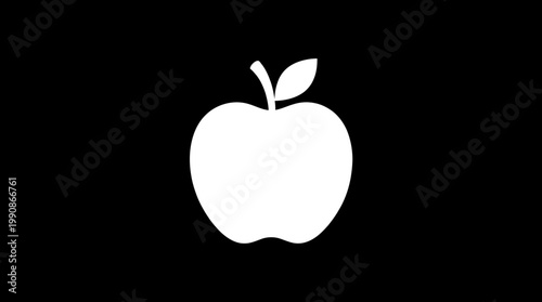 A white apple icon with a leaf on a black background illustration for Pedro Tavi