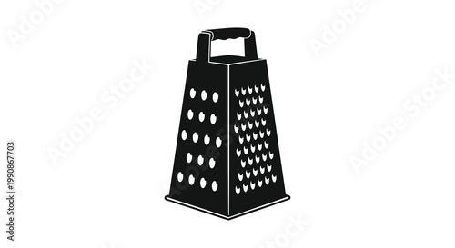 A stark black silhouette of a box grater kitchen tool flat design silhouette