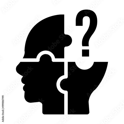 Human Head Jigsaw Puzzle with Question Mark for Mental Health Icon