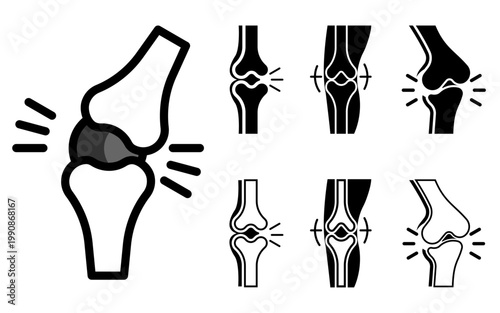 Human Knee Joint Pain Icon Set for Medical Orthopedic Healthcare