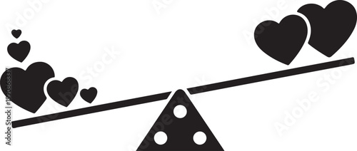 Black hearts on a seesaw, conceptual illustration of love and balance