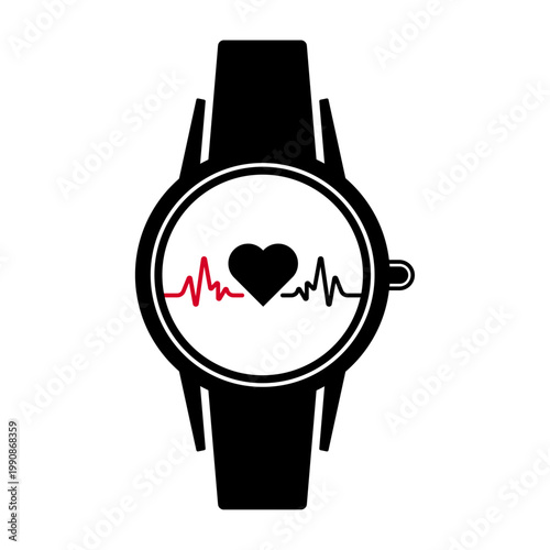 Smartwatch Fitness Tracker Icon with Heart Rate Pulse Monitor
