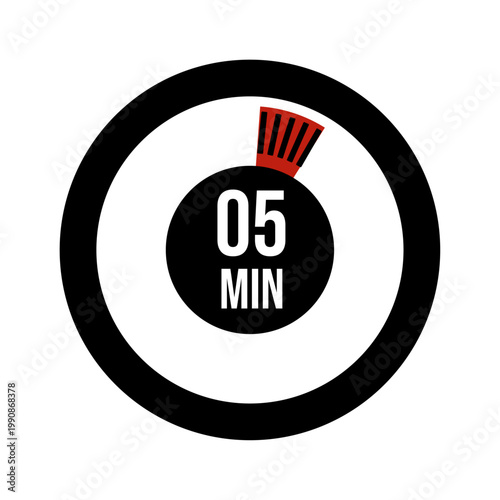 5 Minute Timer Icon, Countdown Clock Graphic for UI and Design