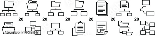 Outline File Folder Hierarchy Structure Icons Set Collection for Business Organization Management Vector
