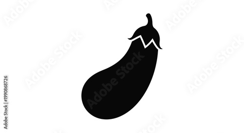 Simple black silhouette of an eggplant on a white background