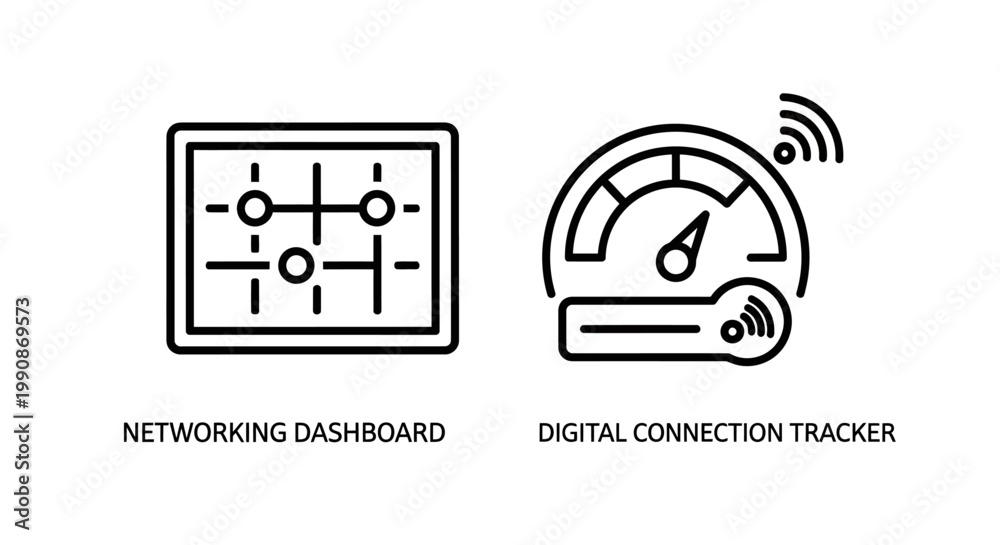 Fototapeta premium Networking dashboard interface and digital connection tracker icons