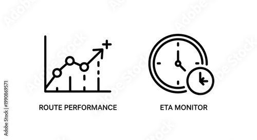 Route performance analytics and eta monitor clock line icon graphics