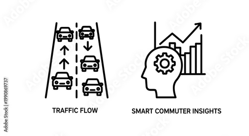 Traffic flow and smart commuter insights data visualization icons with transport