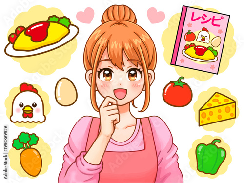 ごはんの献立を考える主婦のイラスト素材2