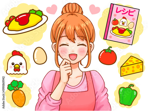 ごはんの献立を考える主婦のイラスト素材