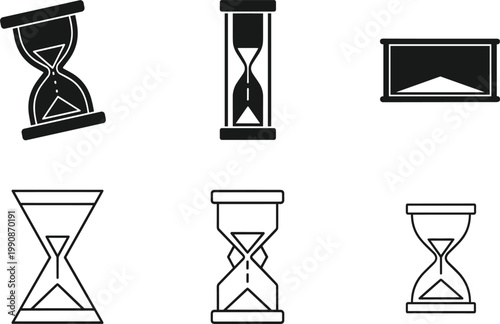 Set of Hourglass Timer Icons Featuring Various Styles and Designs for Time Management, Clocks, and Productivity Concepts