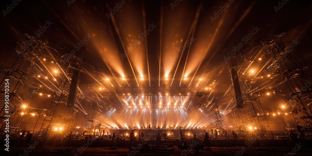 Obraz premium Stage lighting concert performance with illuminated beams and festive ambiance