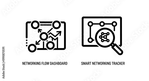 Digital networking flow dashboard and smart networking tracker icons
