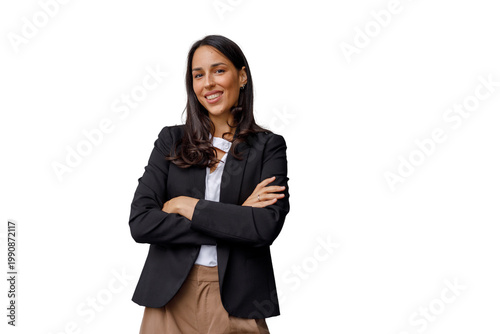 Obraz na płótnie Confident business woman smiling with arms crossed, portraying success, professi