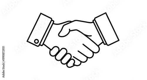 A simple black and white line drawing depicting two hands in a handshake