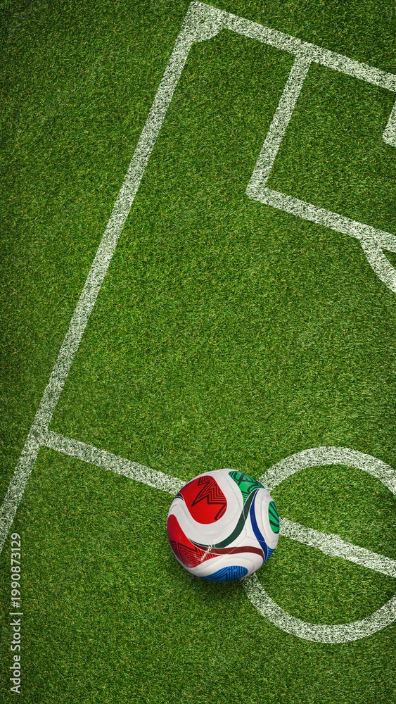 Obraz premium Germany, Hesse, Offenbach am Main, 09.04.2026 a 2026 FIFA World Cup ball. green grass texture with a soccer ball in a soccer stadium - well groomed turf in the garden