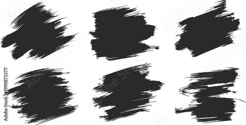 Abstract black brush strokes set artistic ink splashes and textures