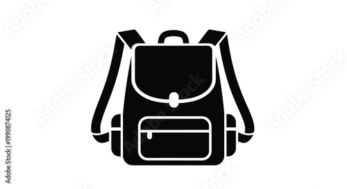 Simple black silhouette of a classic school backpack with handle