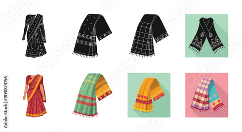 Collection of traditional indian saris and shawls in various designs