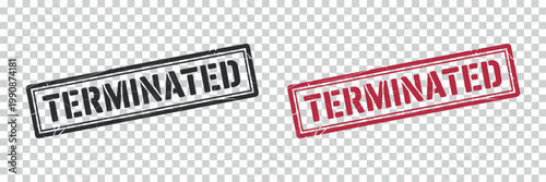 Terminated stamp in black and red ink on transparent background for legal and business concepts