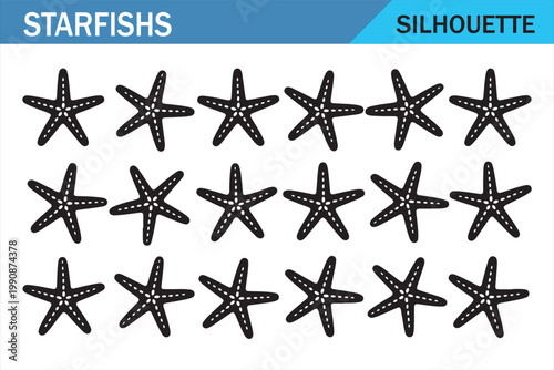 Ocean-Themed Starfish Icons - Simple Silhouettes for Projects