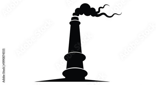 A stark image of an industrial smokestack emitting smoke black silhouette