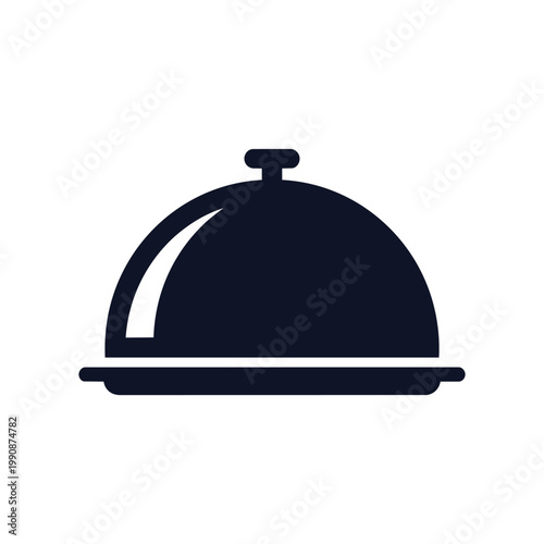 A large, dark navy blue food cloche with a small knob on top and a reflective surface sits on a matching tray against a plain white background.