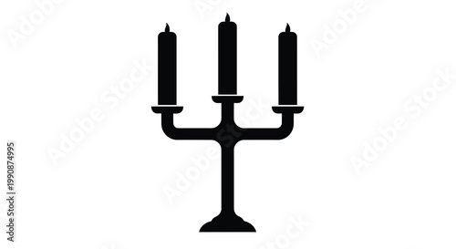 Black silhouette of a three candle candelabra on a white background