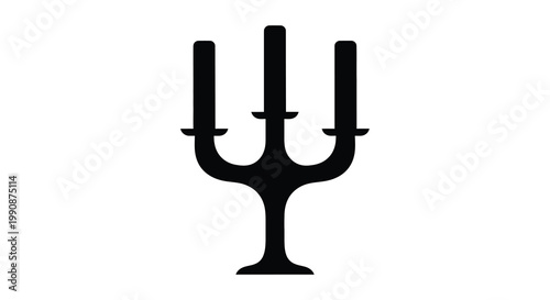 Simple black silhouette of a three candle candelabra on white background