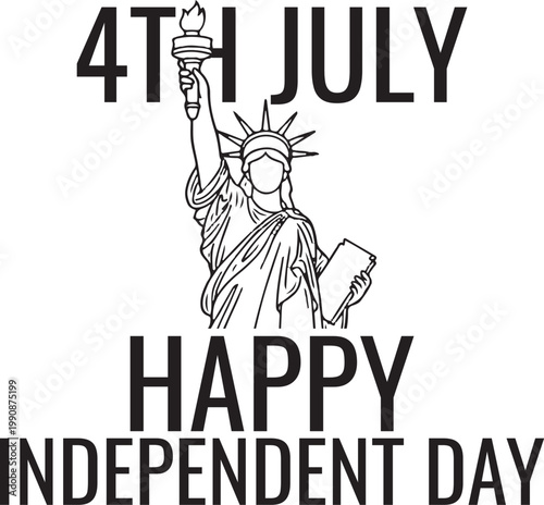 Statue of Liberty Line Art for 4th July Happy Independence Day T-Shirt
