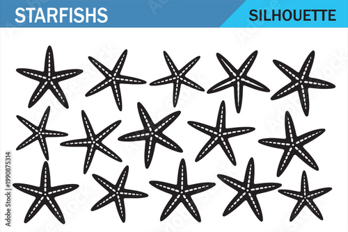 36 Black Starfish Silhouettes - Marine and Ocean Themed Icon Set
