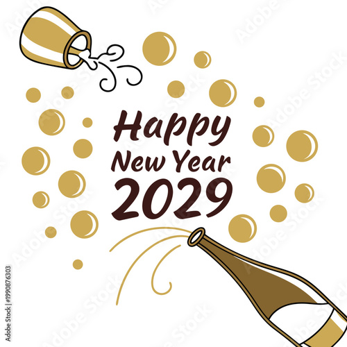 A festive vector graphic celebrating Happy New Year 2029 with champagne and balloons