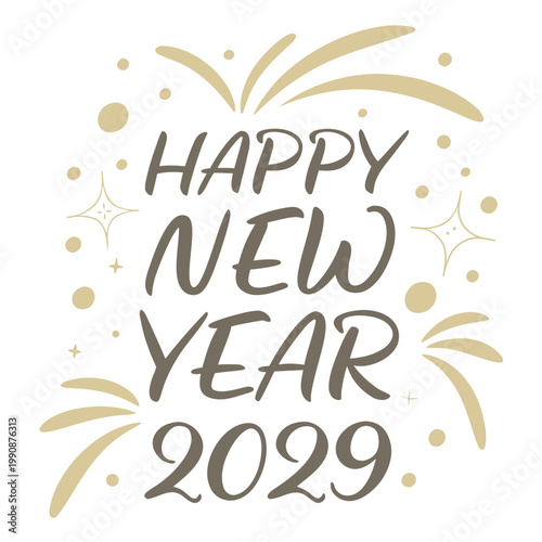 A festive Happy New Year 2029 graphic with gold fireworks and text