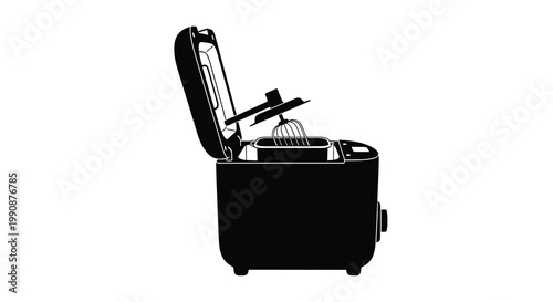 Black silhouette of an open bread maker with kneading paddles inside