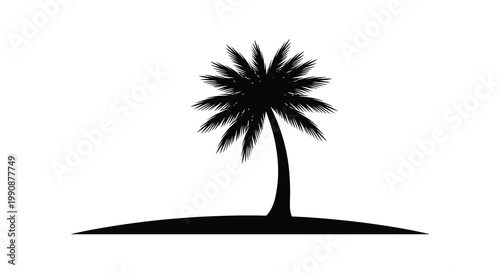 A solitary palm tree on an island depicted as a stark silhouette