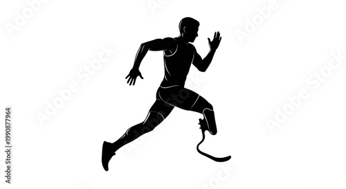 Athlete with prosthetic leg running forward a striking black silhouette