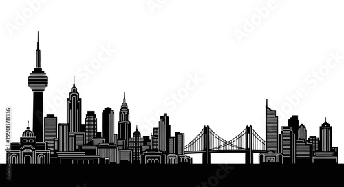 Shanghai skyline featuring iconic towers and bridges a striking silhouette