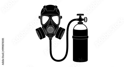 Vintage gas mask with air tank a striking black silhouette