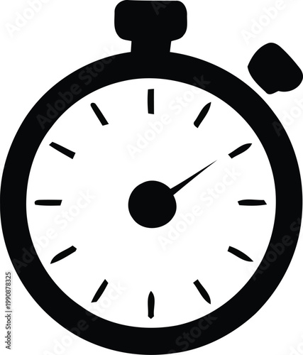Stopwatch icon silhouette with flat design white background old fashioned stopwatch measurement duration chronograph competition countdown silhouette minimalist isolated instrument