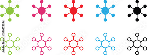 Colorful molecular structure icons with connections and nodes