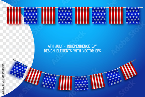 Usa independence day 4th of july bunting flags background with copy space