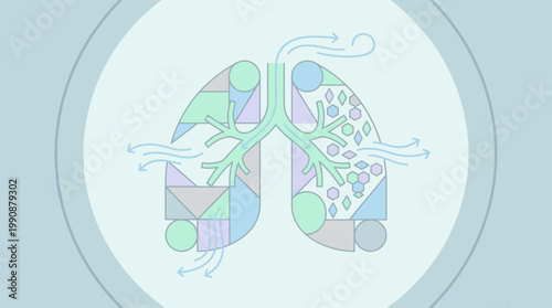Abstract geometric representation of human lungs illustrating the concept of respiratory function and vital air exchange in a clean, modern, and stylized artistic design