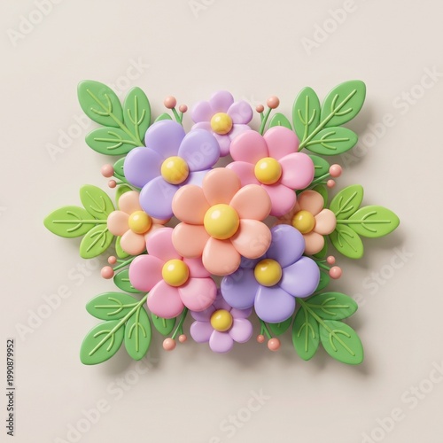 A delightful array of pastel-hued flowers and lush green leaves come together, a symbol of growth and harmony