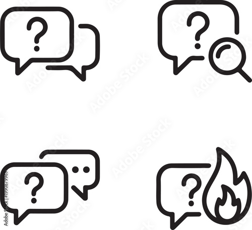 Question mark icon button set. Contains asking, problem, confusion, query, information,