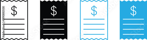 Collection of various receipt icons with dollar sign and lines for text