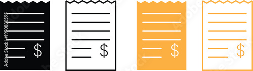 Four different colored receipt icons with dollar signs