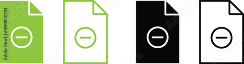 File document icons with minus symbol in circle  various colors and styles