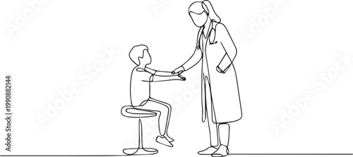 A doctor checking a patients pulse while sitting on a stool isolated on white background