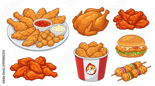 An enticing display of fried chicken, wings, and sides that represents comfort food culture, perfect for gatherings and satisfying cravings in a delightful manner.